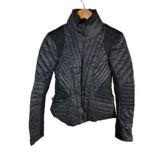 Blanc Noir Motion Panel Zip Puffer Jacket Black Hooded Size XS Mixed Media